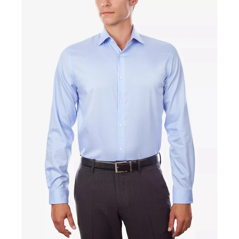 NWT Michael Kors Men's 18 36-37 2XL Slim Fit Dress Shirt  Blue Pattern Cotton